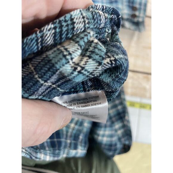 Red Head Mens Flannel Shirt Size Medium Button Down Blue Plaid Top Long Sleeve - Picture 2 of 11